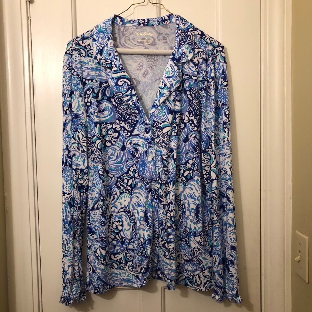 Lilly Pulitzer Button Shirt size Large Blue White